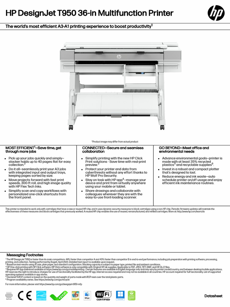 HP_T950 Datasheet | PDF | Printer (Computing) | Image Scanner