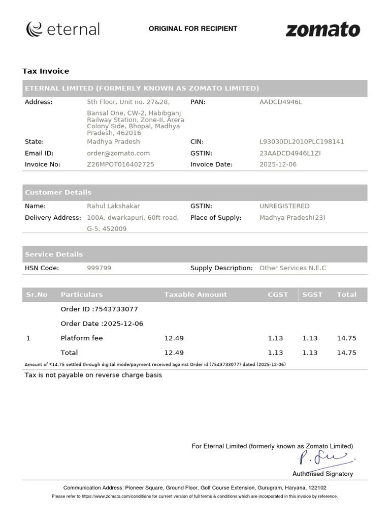 Tax Invoice for Delivery Services | PDF | Government Finances | Taxes