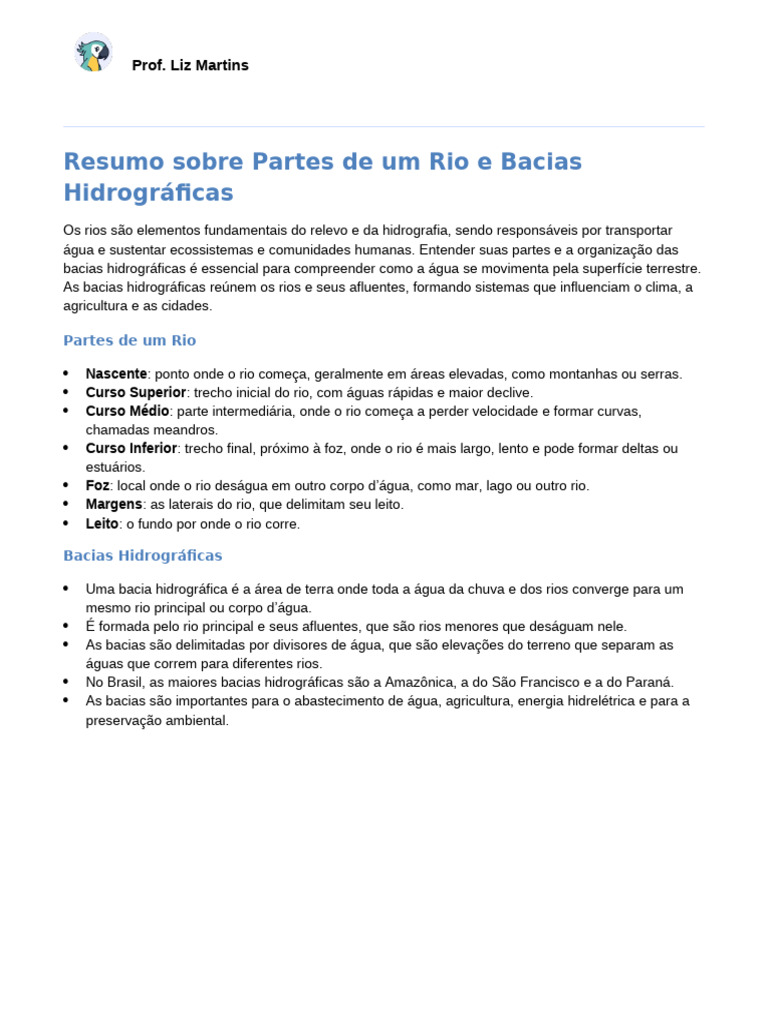 Partes de Rios e Bacias Hidrográficas | PDF