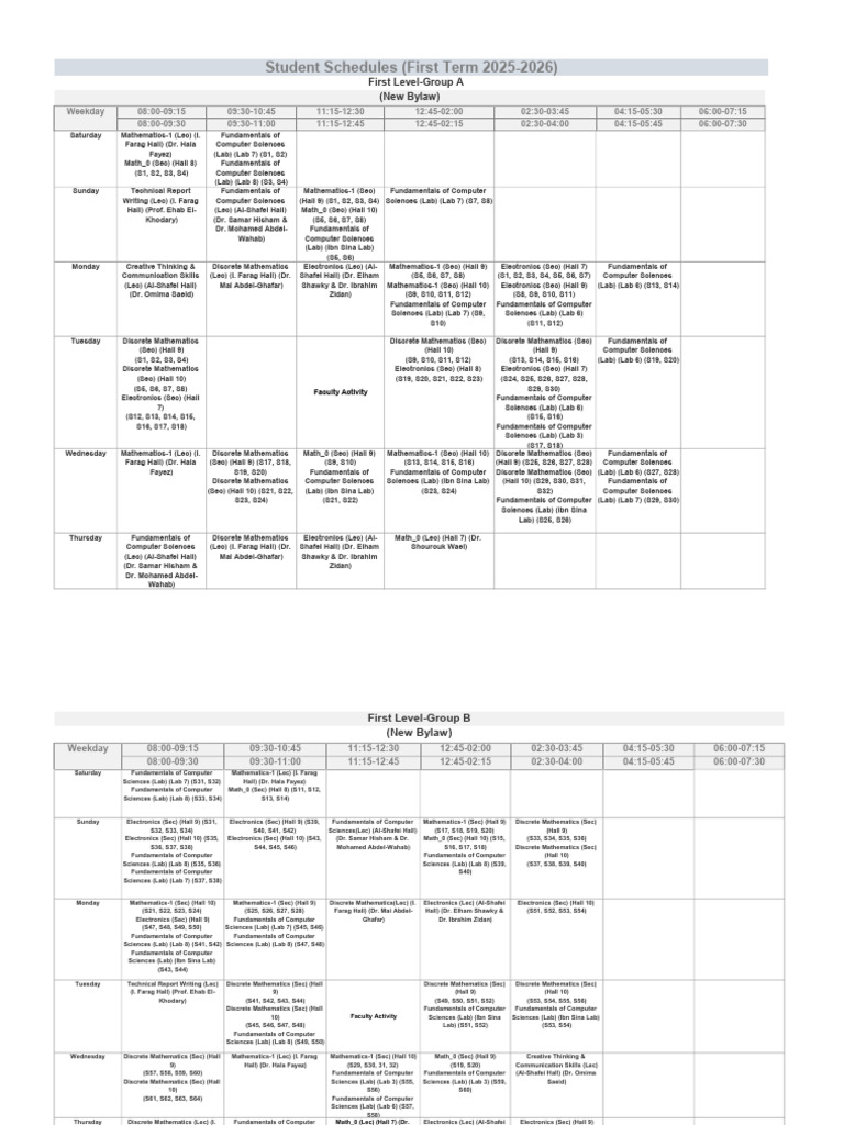 General Programs Schedule - Fall 2025-2026 | PDF | Applied Mathematics ...