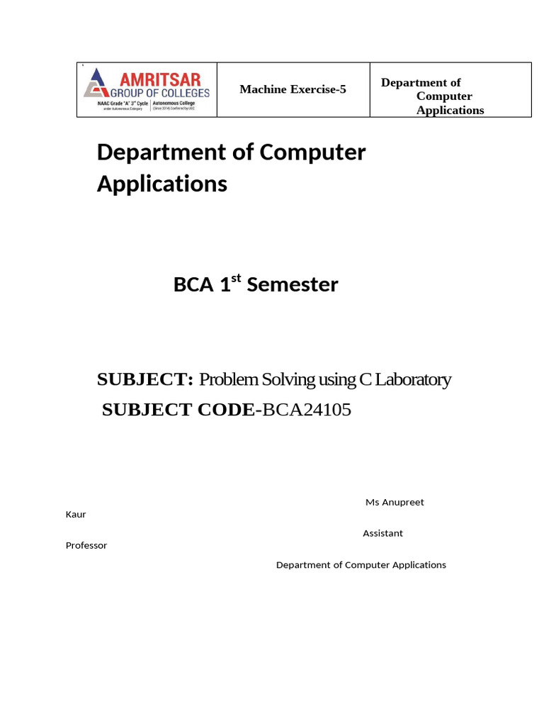 Machine Excersie 5 Programming in C | PDF