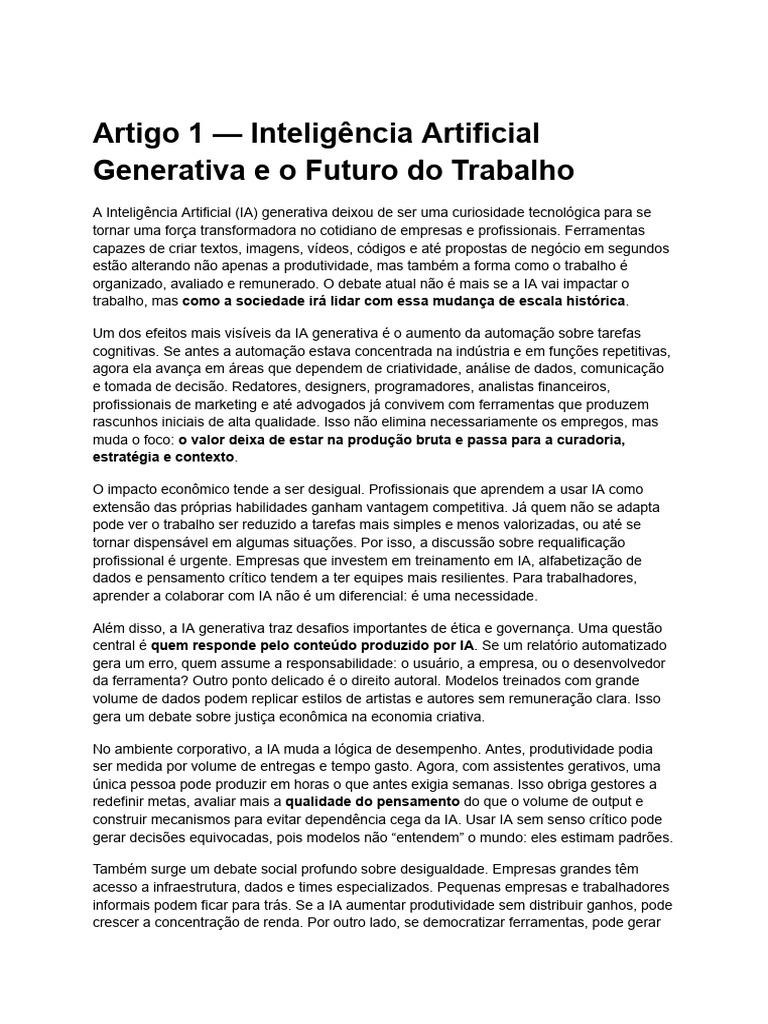 Impacto da IA Generativa no Trabalho | PDF | Inteligência artificial ...