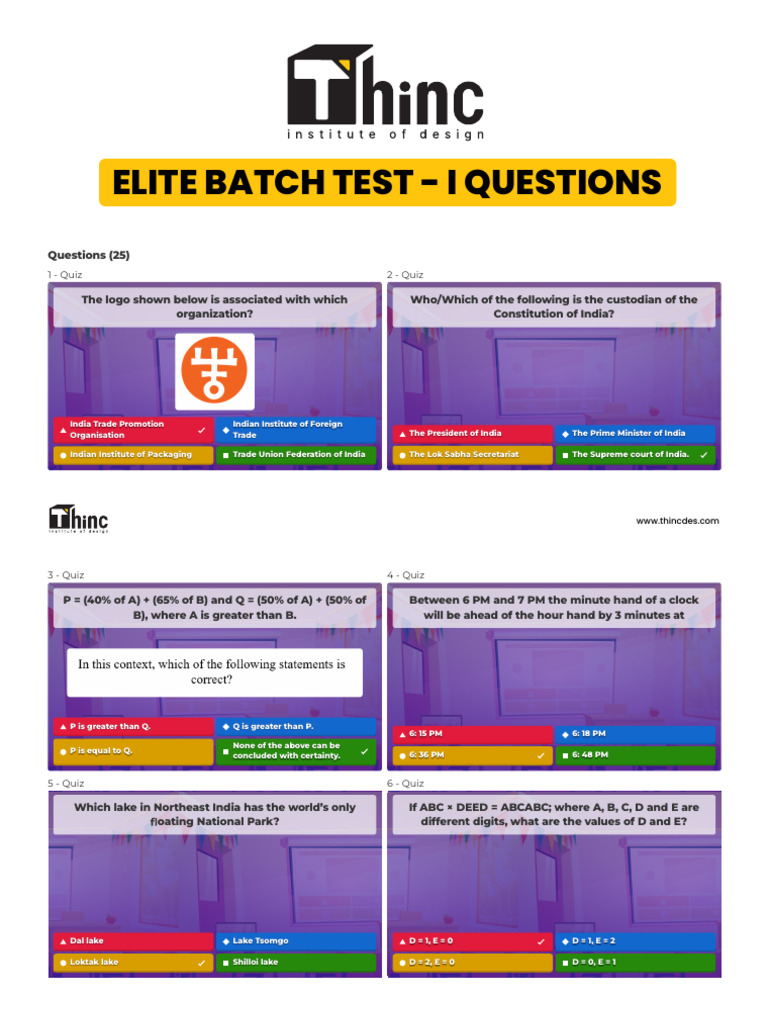 ELITE TEST 1 - QUESTIONS | PDF | Government Of India