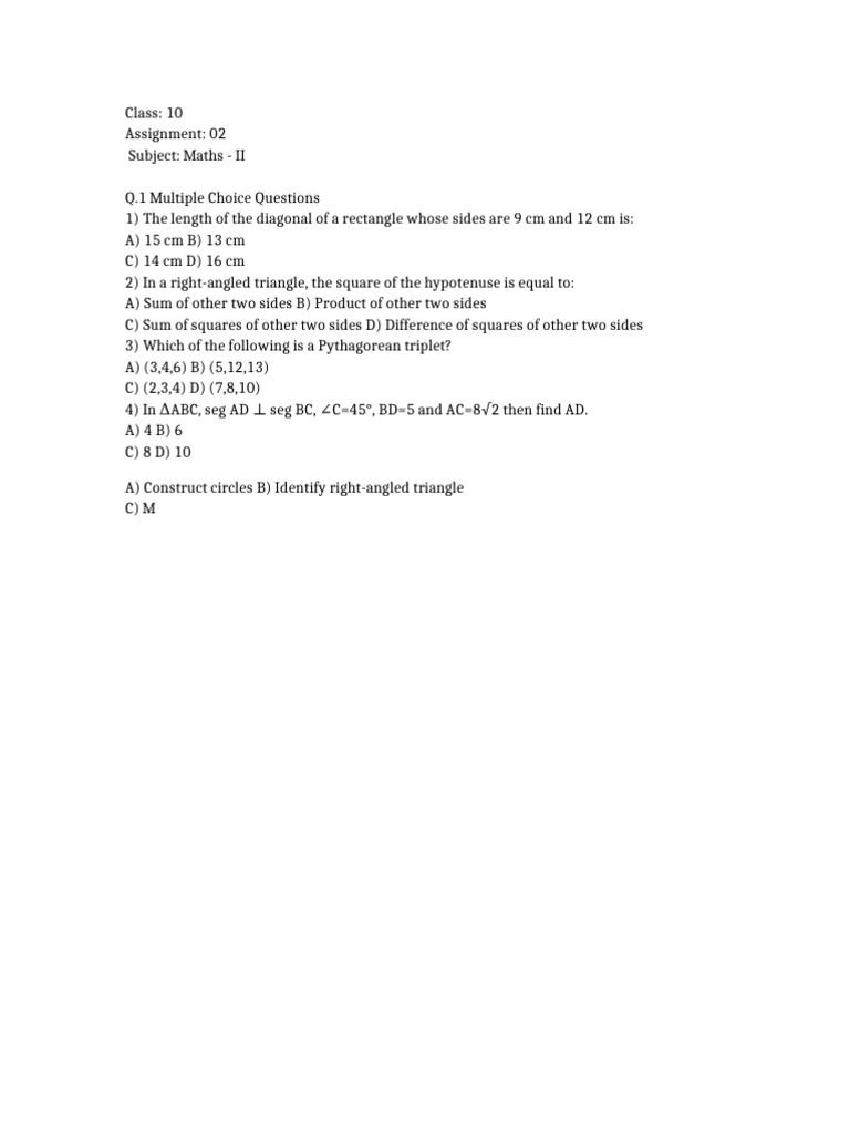 Maths II Class 10 Assignment 02 | PDF
