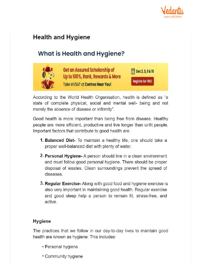 Health and Hygiene Class Notes-Assignment 1 | PDF
