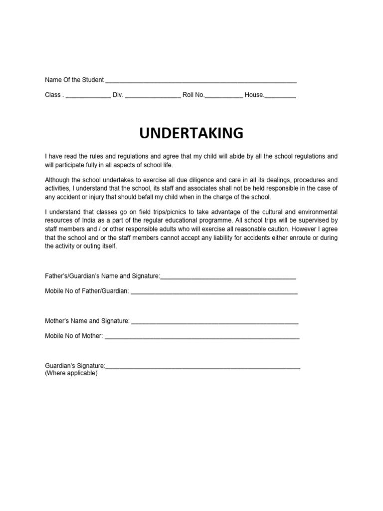 School Liability Undertaking Form | PDF