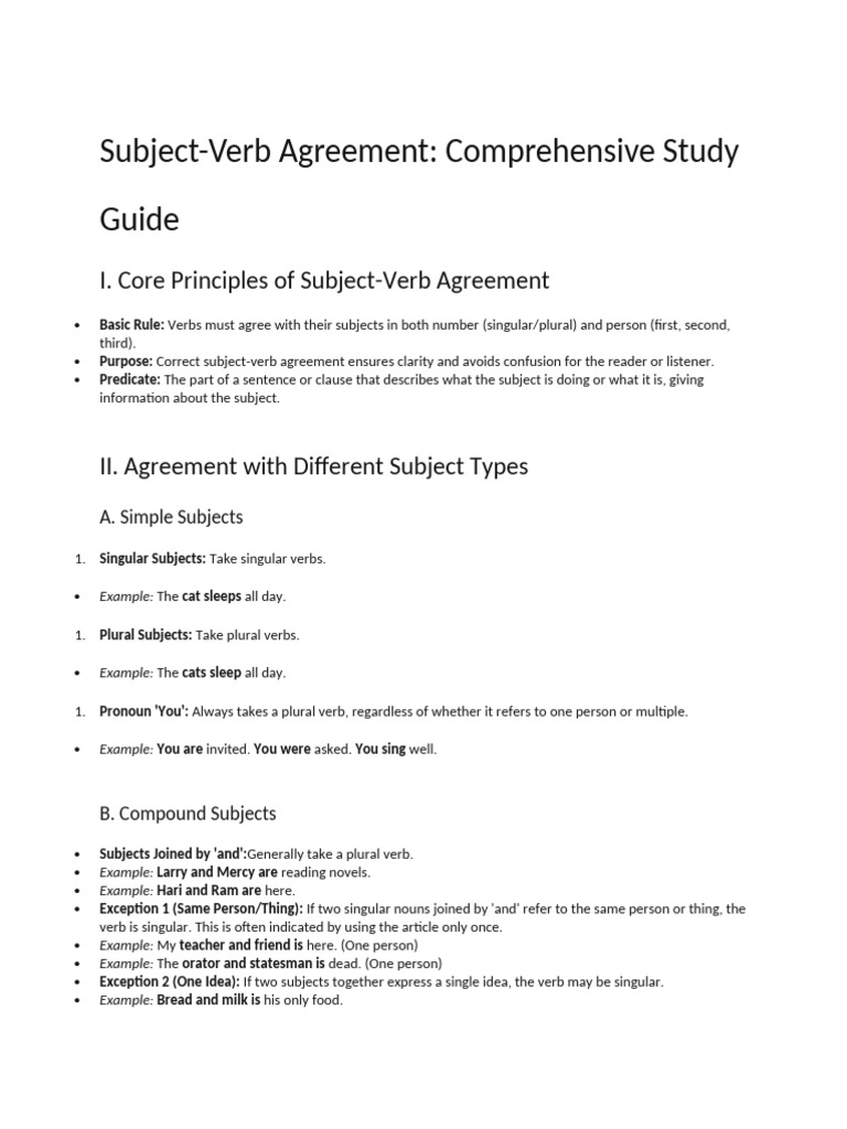 Subject Verb Agreement Notes | PDF | Grammatical Number | Subject (Grammar)