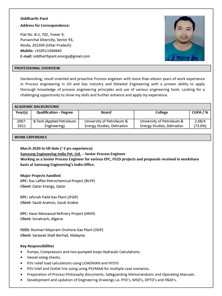 Senior Process Engineer Resume | PDF | Oil Refinery | Liquefied ...