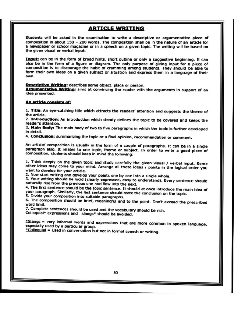 Article Writing CBSE Notes | PDF
