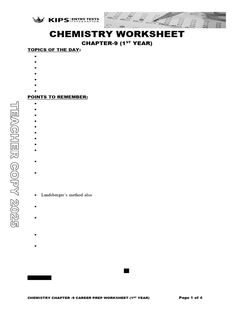 13 WORKSHEET-1 CH 9 ACADEMY | PDF | Solubility | Physical Chemistry