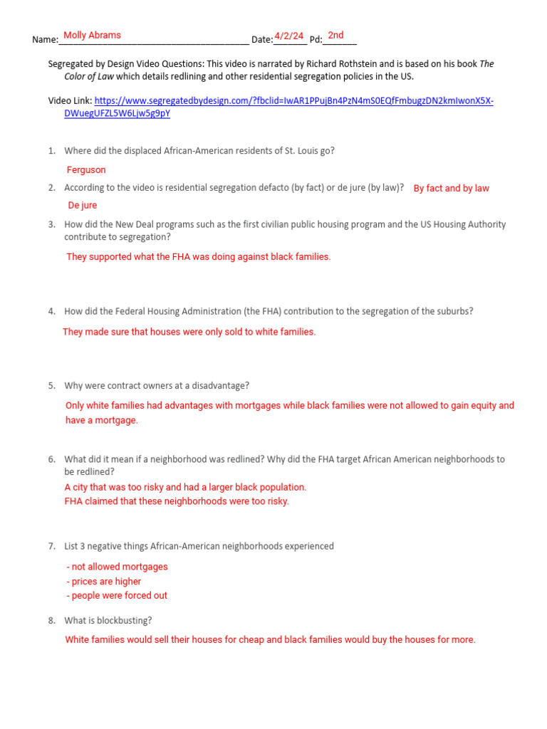 Video Questions on Segregation Policies | PDF | Racial Segregation In ...