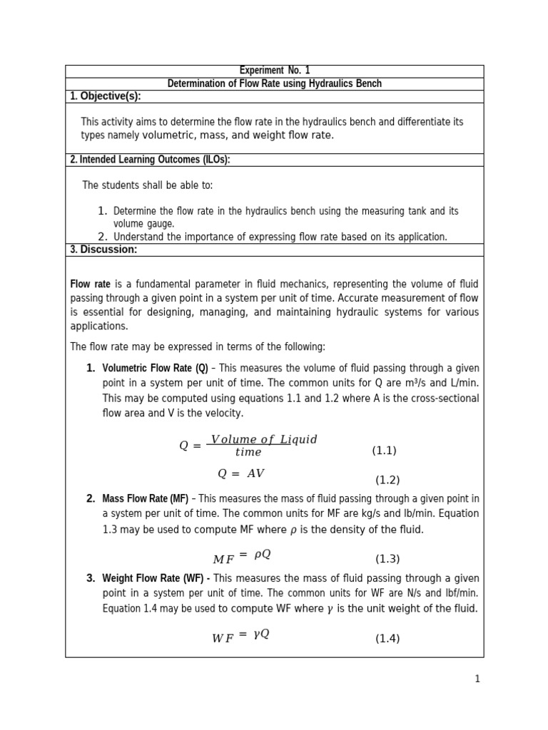 Measuring Flow Rate in Hydraulics Experiment | PDF | Flow Measurement ...