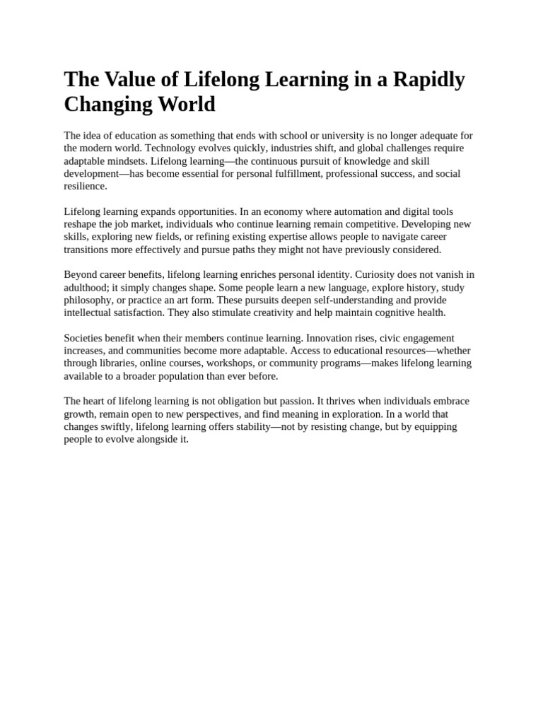 Importance of Lifelong Learning Today | PDF