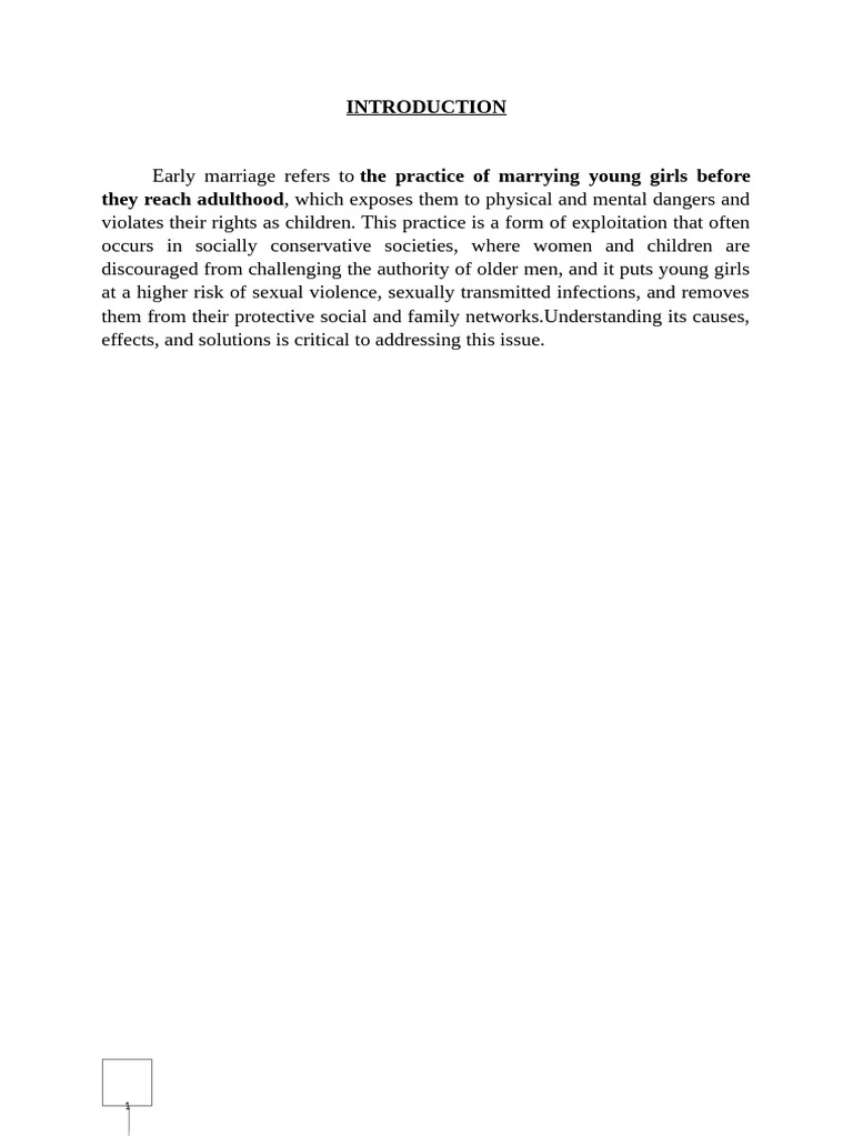 Understanding Early Marriage: Causes & Solutions | PDF | Child Marriage ...