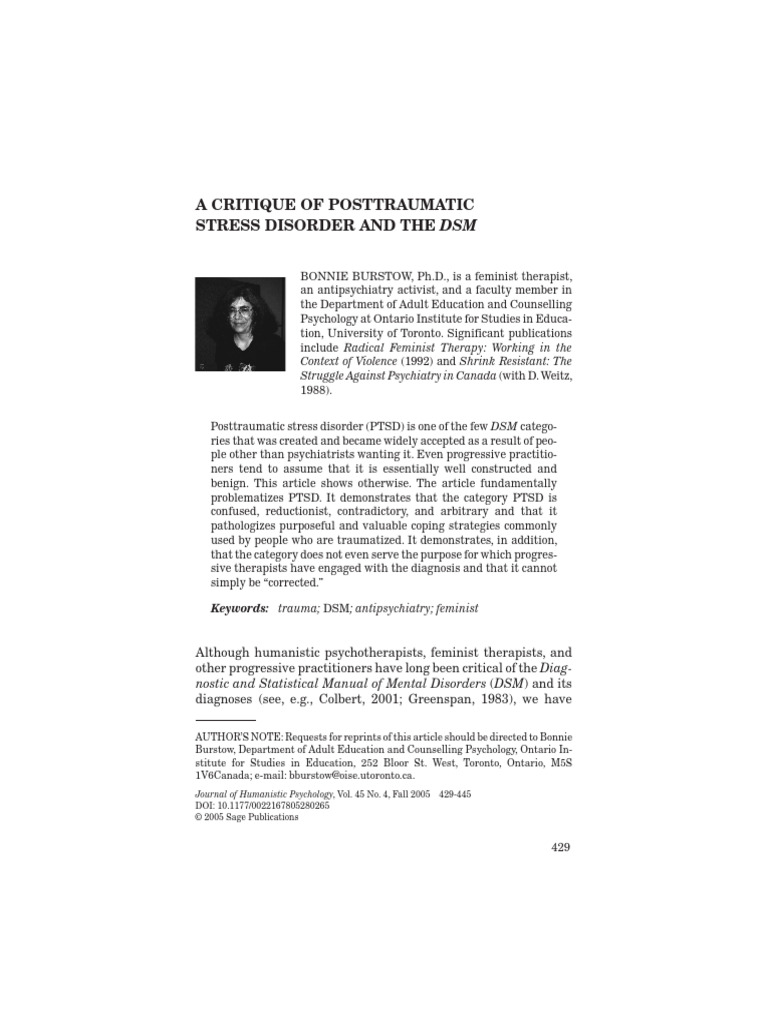 Burstow 2005 A Critique of Posttraumatic Stress Disorder and The DSM ...