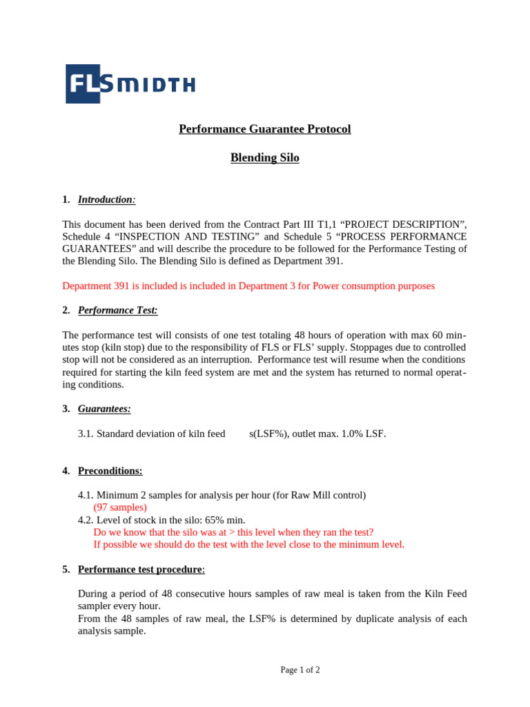 Blending Silo Performance Testing Protocol | PDF