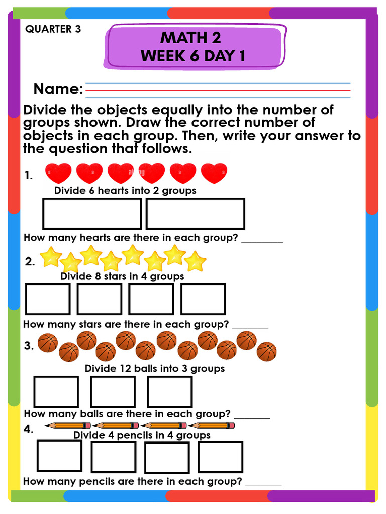 Dividing Objects: Math Practice Worksheets | PDF