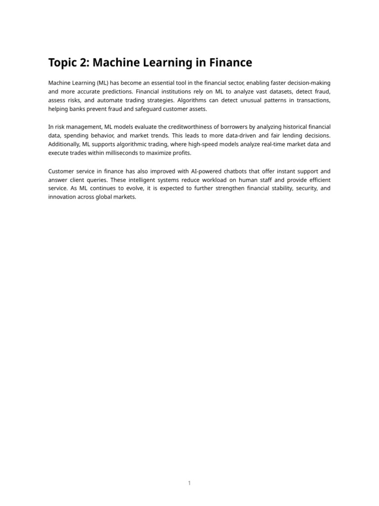 Machine Learning Applications in Finance | PDF
