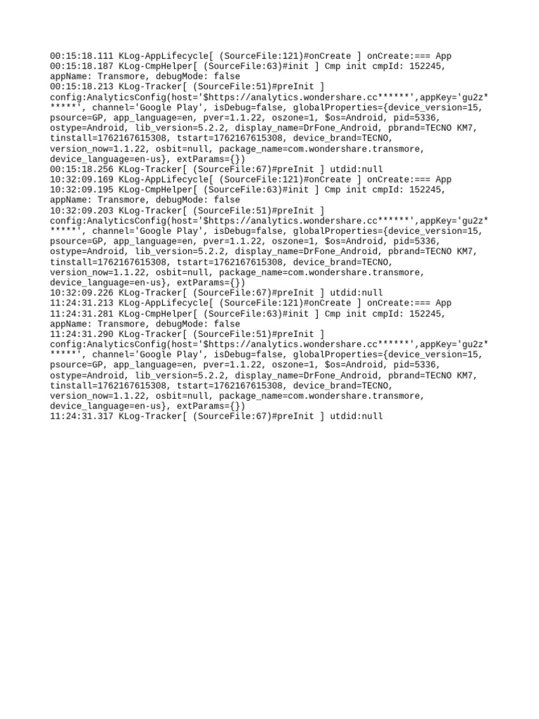 Transmore App Initialization Logs | PDF