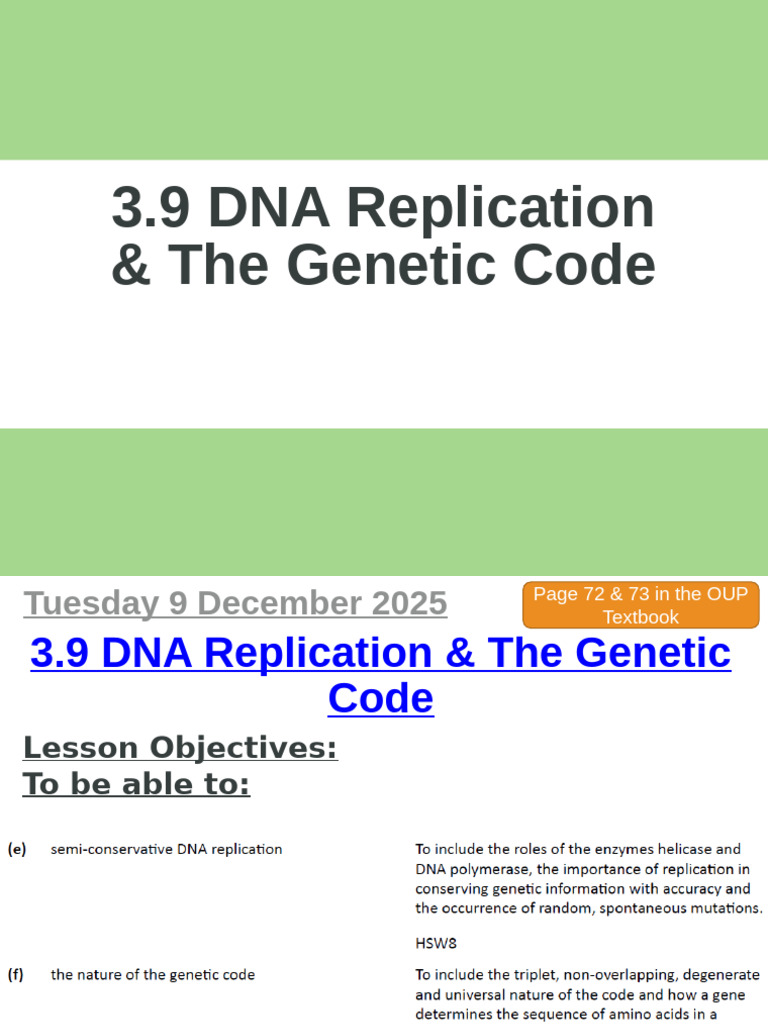 3.9 DNA Replication The Genetic Code LP | PDF | Dna | Dna Replication