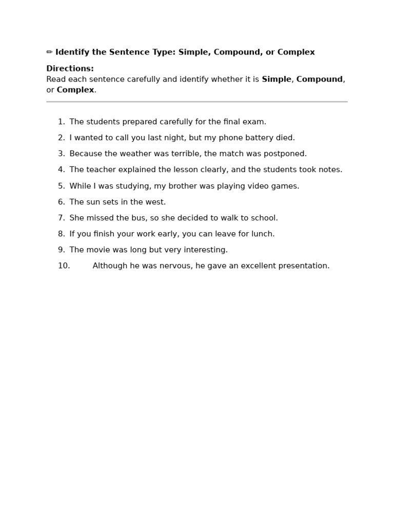 Sentence Type Identification Exercise | PDF