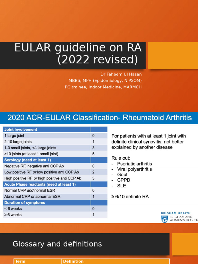 EULAR 2022 RA Treatment Guidelines | PDF | Rheumatoid Arthritis | Dose ...