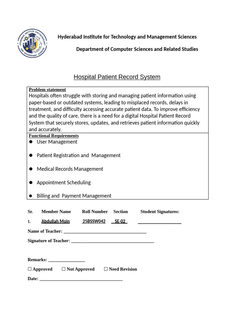 Digital Hospital Patient Record System | PDF