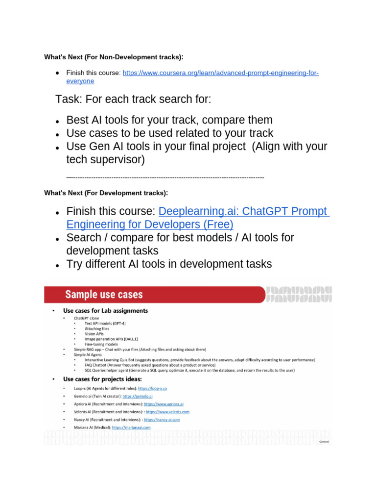 Next Steps for AI Learning Tracks | PDF