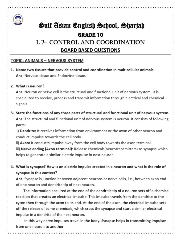 Control and Coordination in Animals and Plants | PDF | Neuron | Axon