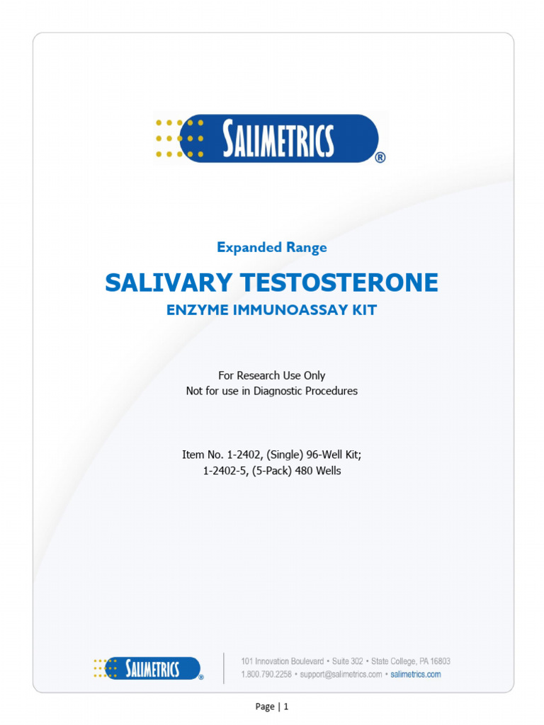 Salivary Testosterone EIA Kit Guide | PDF | Immunoassay | Elisa