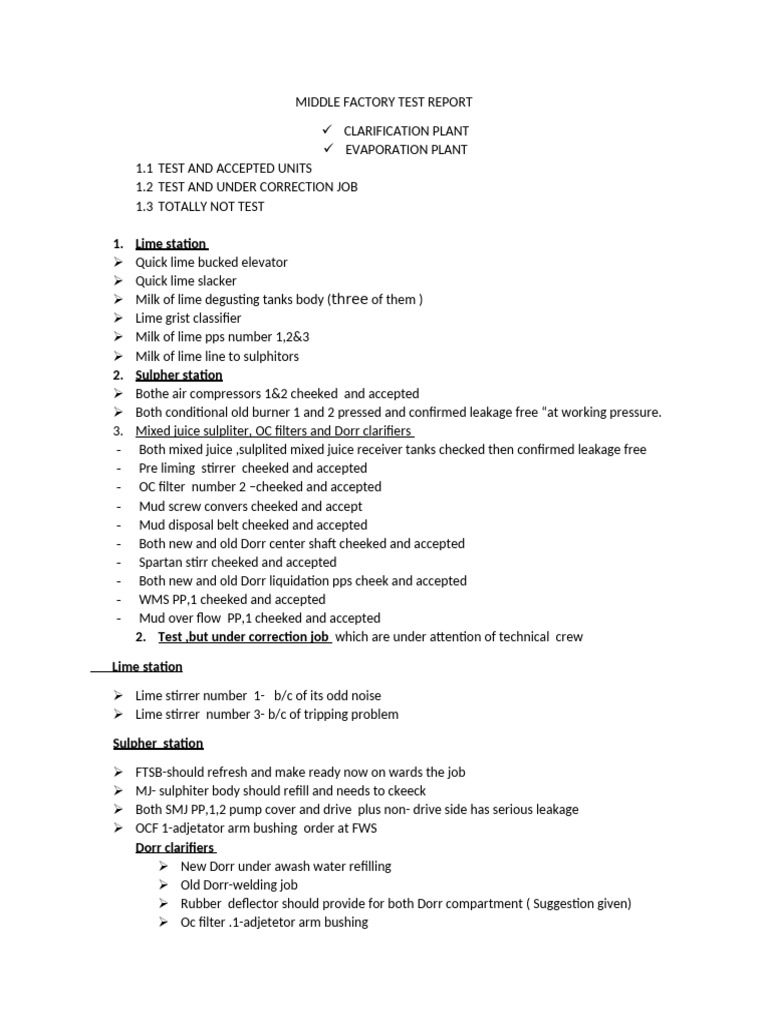 Middle Factory Test Report Summary | PDF | Chemical Engineering ...