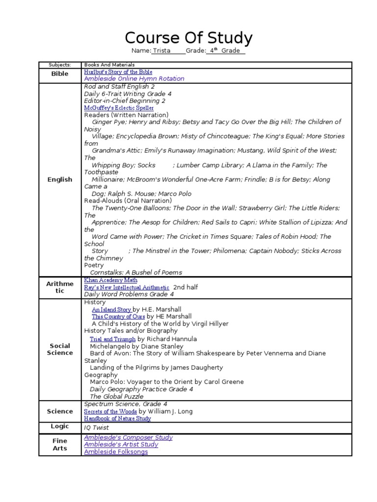 Grade 4 Course of Study Overview | PDF | General Fiction