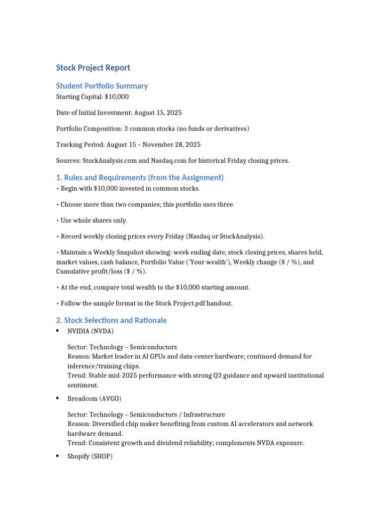 Stock Portfolio Performance Report 2025 | PDF | Stocks | Financial Markets