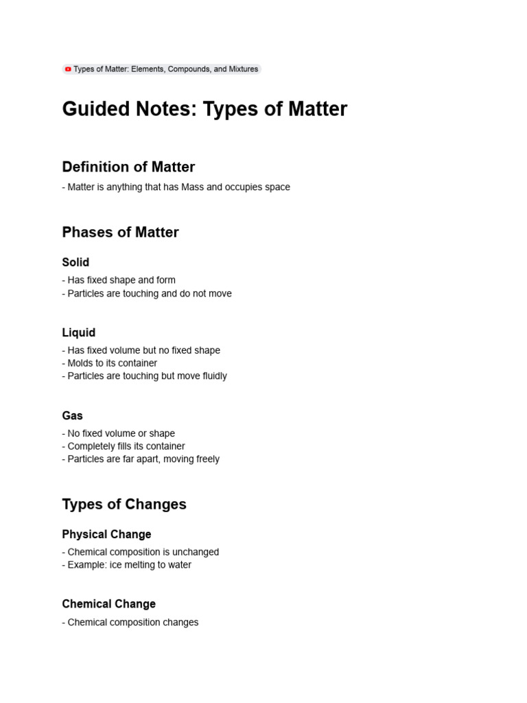 Copy of Types of Matter | PDF