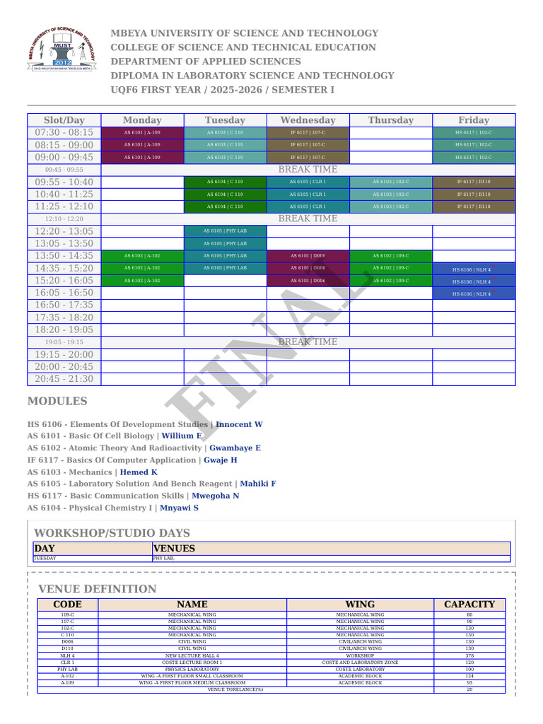 Department of Applied Sciences As Timetables 1763793489 | PDF ...