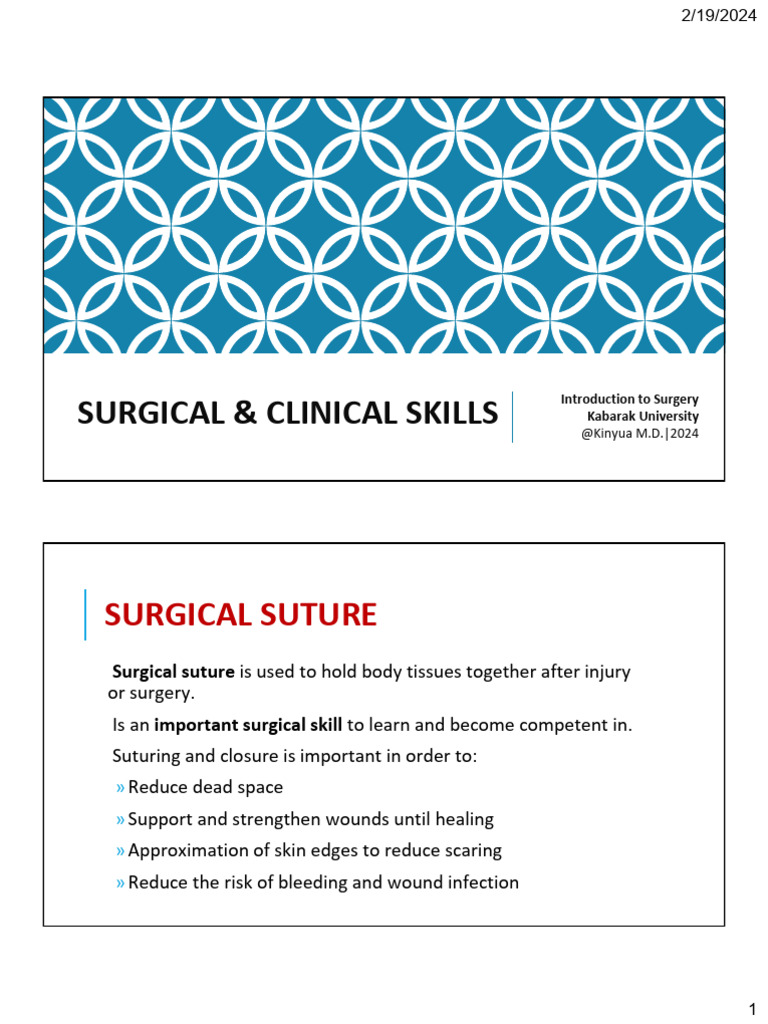 Surgical Suturing Techniques Overview | PDF | Surgical Suture | Abdomen