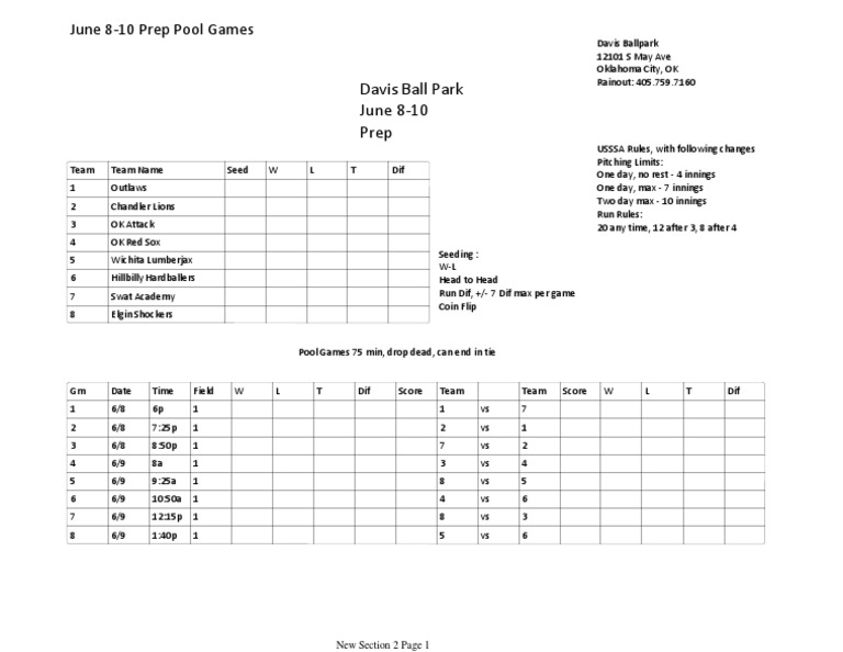 June 2023 Prep Pool Game Schedule | PDF