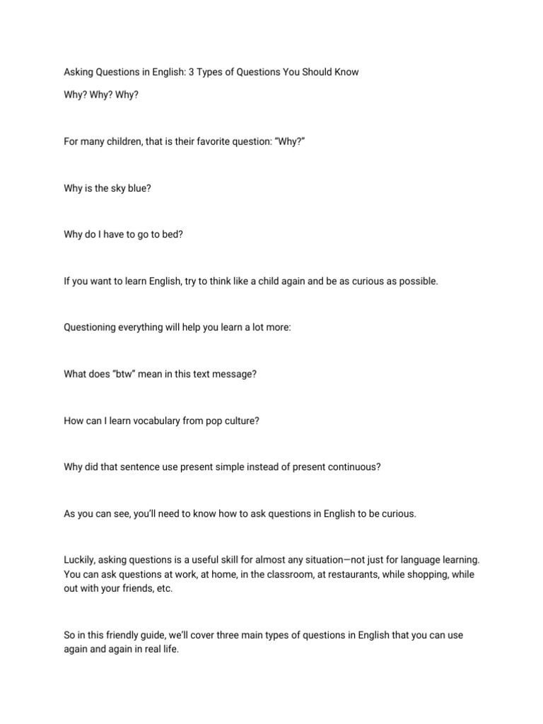 Essential English Question Types Explained | PDF