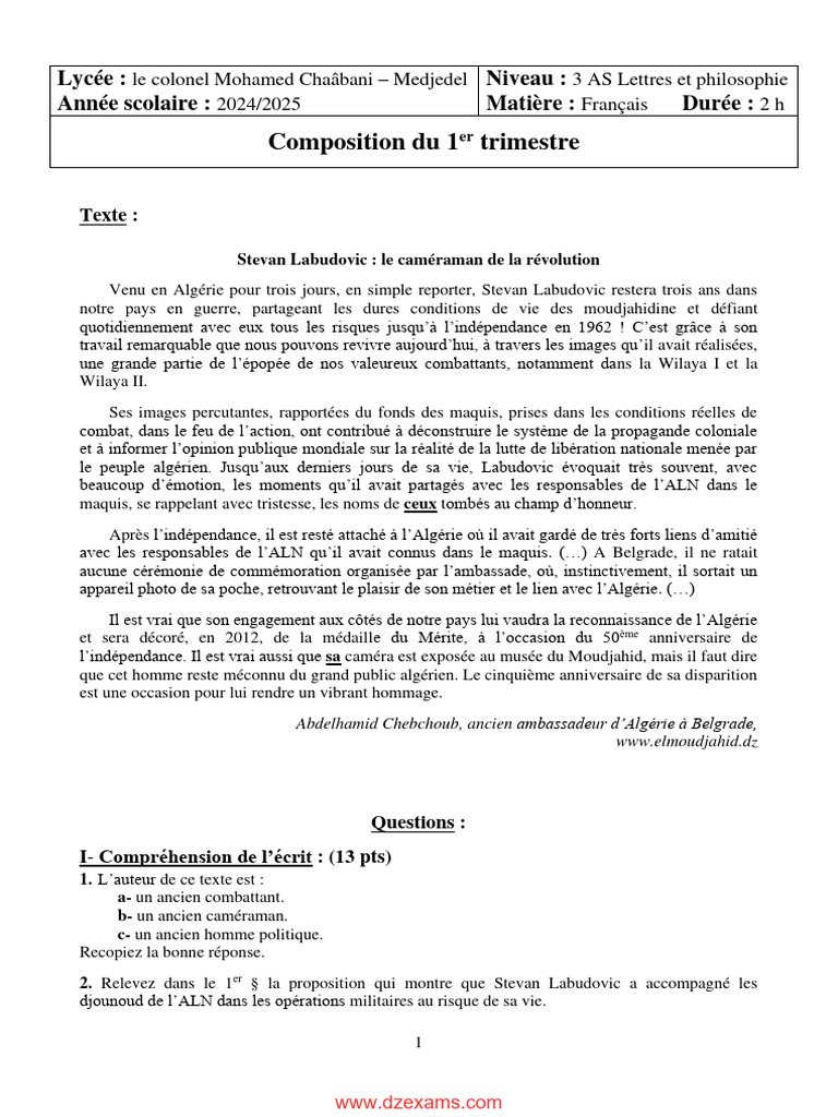 Hommage à Stevan Labudovic, caméraman héroïque | PDF | Algérie | Phrase