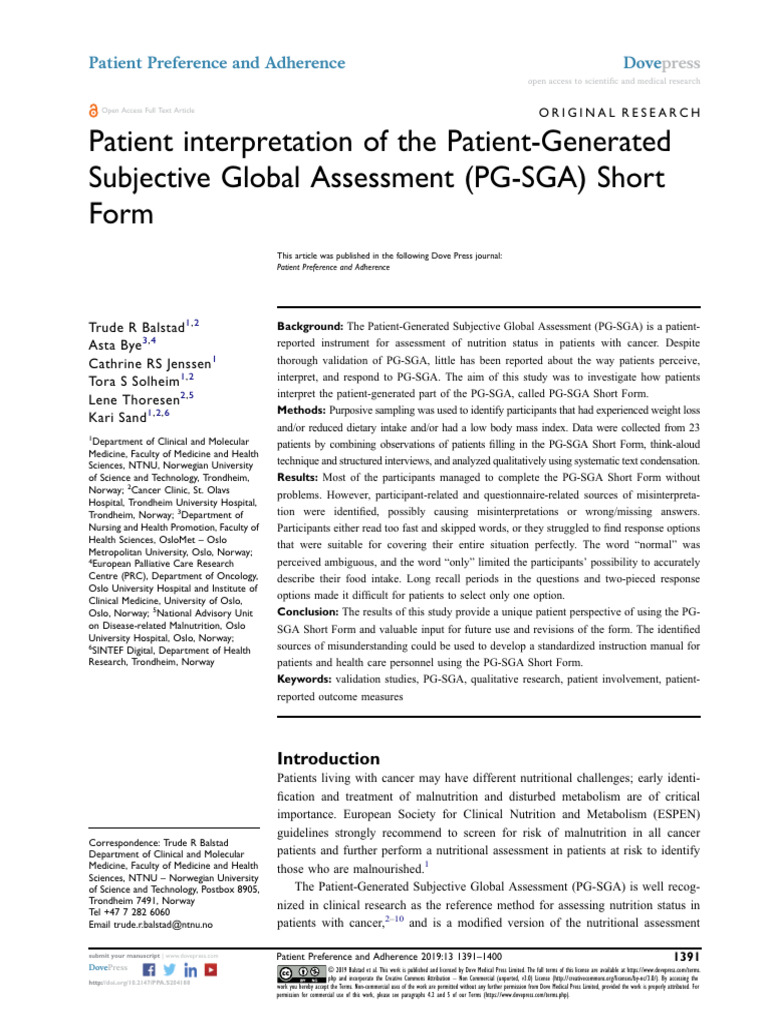 Patient Insights on PG-SGA Short Form | PDF | Cancer | Weight Loss