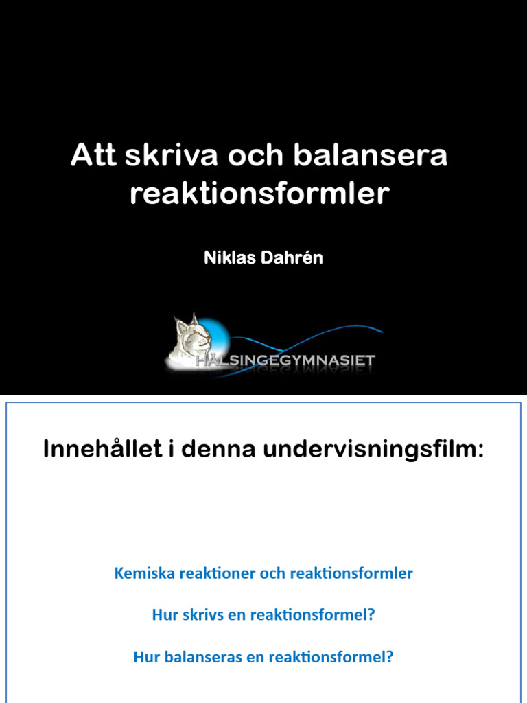 Att Skriva Och Balansera Reaktionsformler | PDF