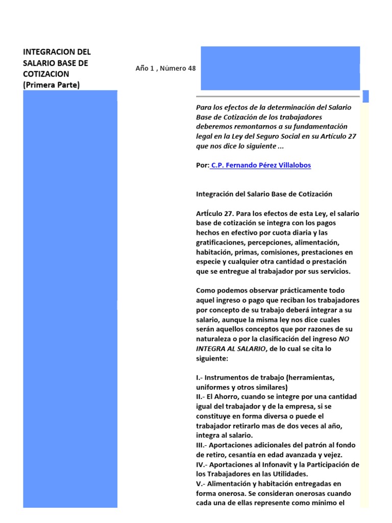 Integracion Del Salario Base de Cotizacion | PDF | Salario | Economias
