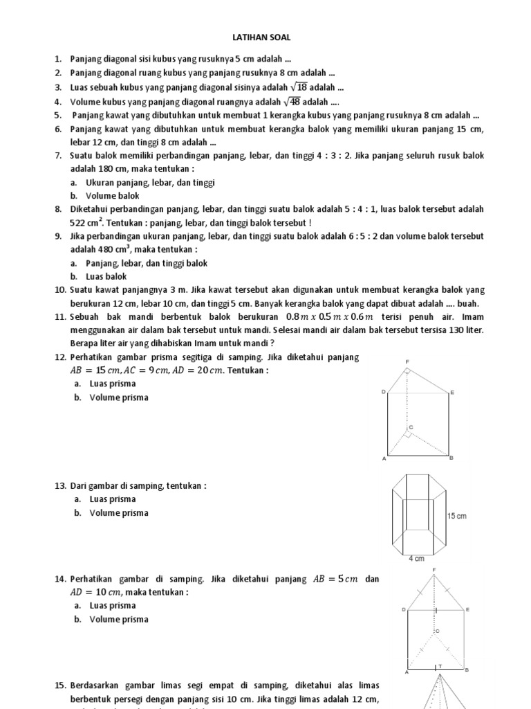Latihan Soal Bangun Ruang Kelas Viii Pdf