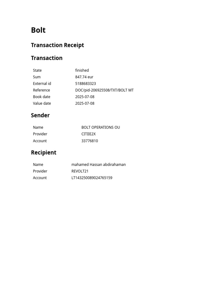 Bolt Transaction Receipt Summary | PDF