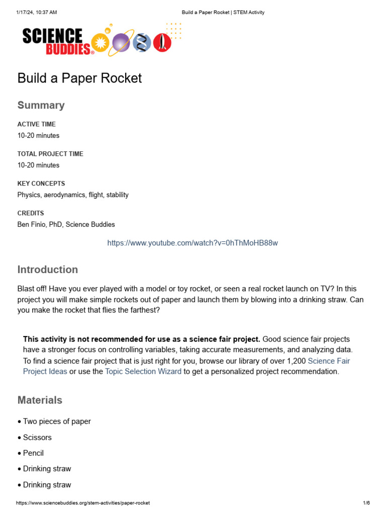 Paper Rocket STEM Activity Guide | PDF | Rocket | Spacecraft