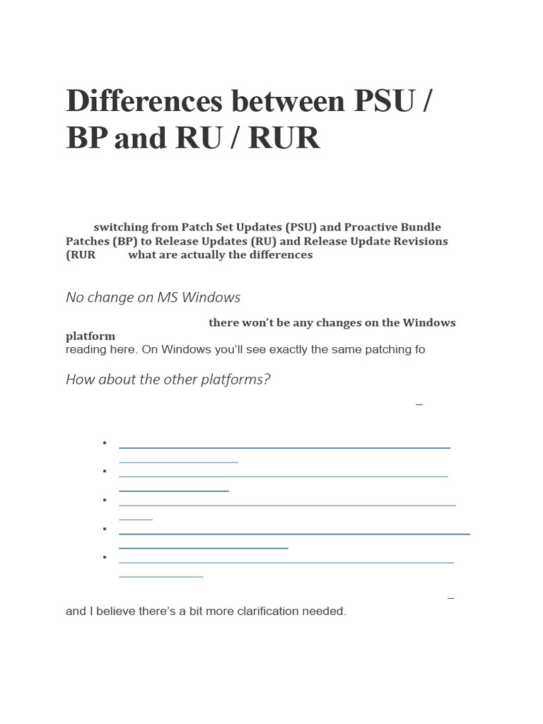 PSU vs RU: Oracle Patch Model Changes | PDF | Oracle Database | Computing