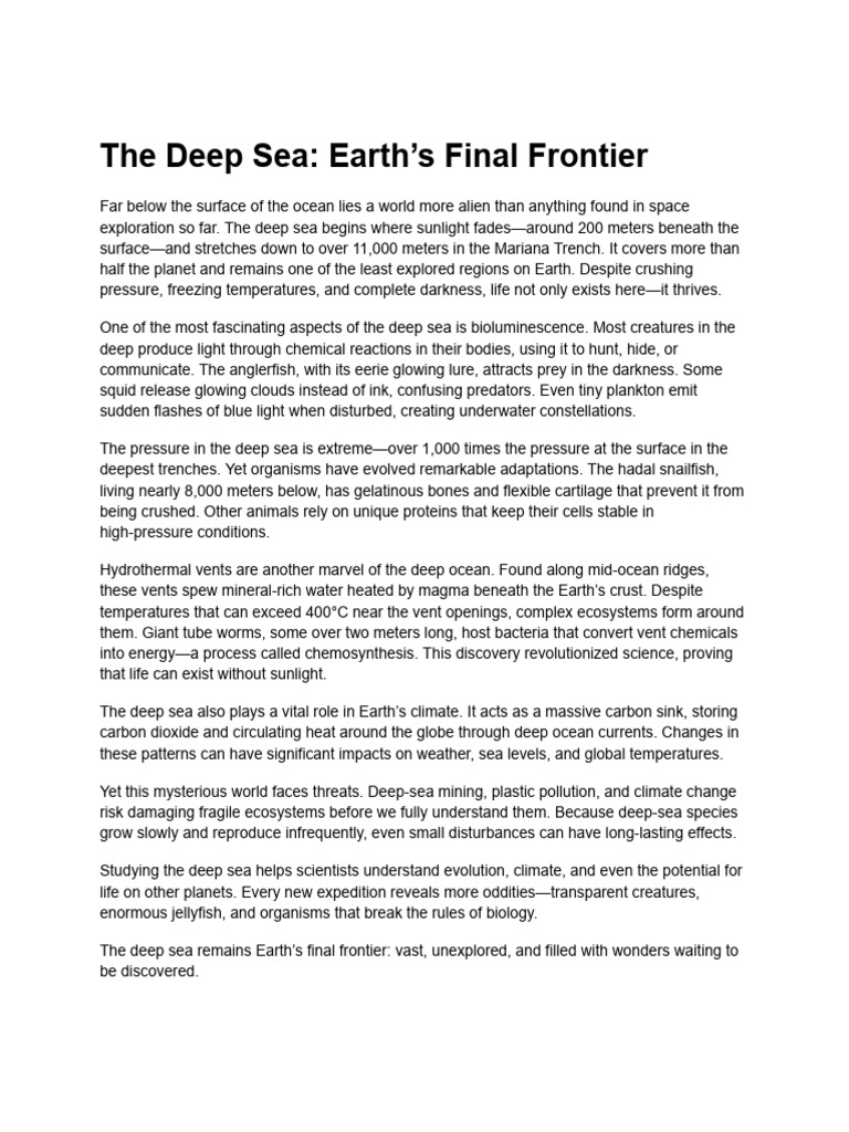 The Deep Sea: Earth's Final Frontier | PDF | Deep Sea | Sea