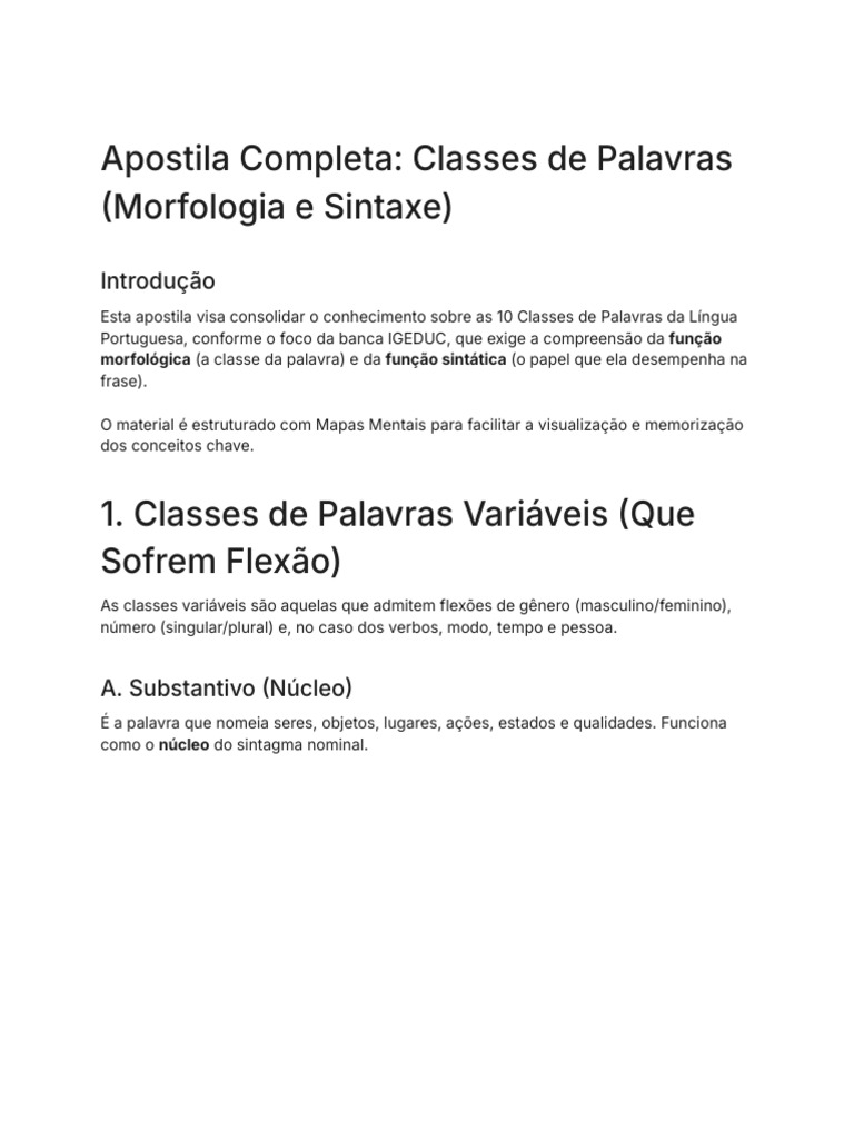 Classes de Palavras: Morfologia e Sintaxe | PDF | Pronome | Substantivo