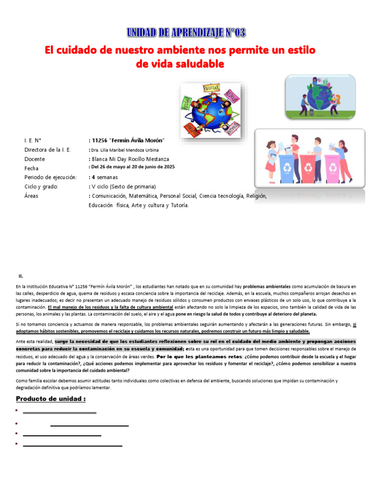 Unidad de Aprendizaje 03 | PDF | Residuos | Aprendizaje