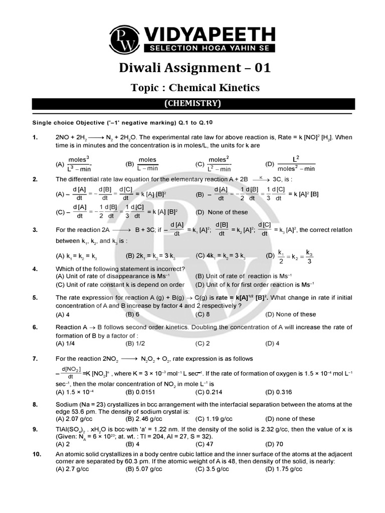 Diwali Assignment.01_Chemical Kinetics_Chemistry_Abhijeet Sir | PDF ...